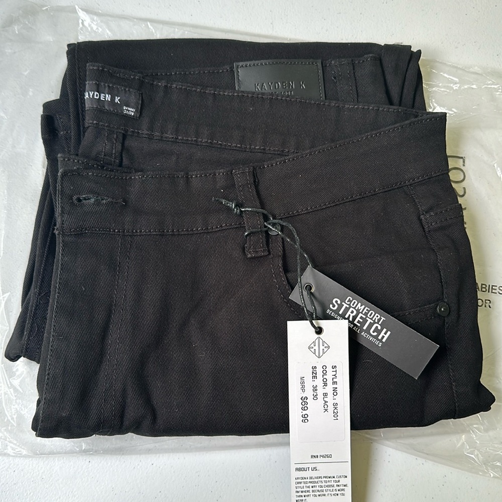 Brand new with tags, men’s Kayden K black jeans skinny stretch size 38/30